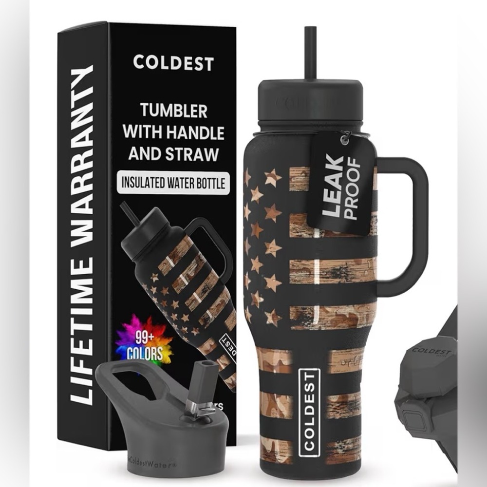 Insulated Black Travel Tumbler Camouflage Flag Design 36oz